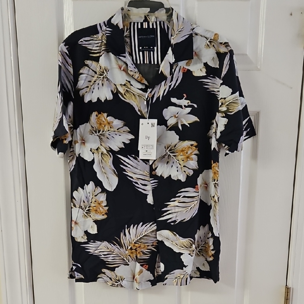 Black and White Casual Floral Button Down Shirt